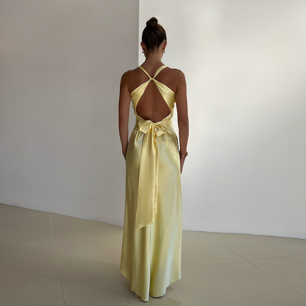 Damen Ärmellose Maxi Gelbe Kleid