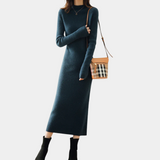 Damen Langarm Midi Strickkleid