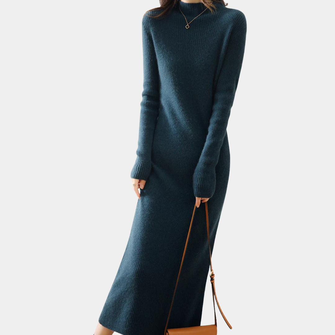Damen Langarm Midi Strickkleid