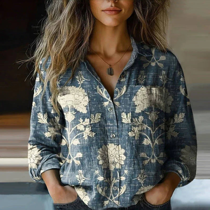 Amelia | Boho-Muster Quasten-Bindung Bluse