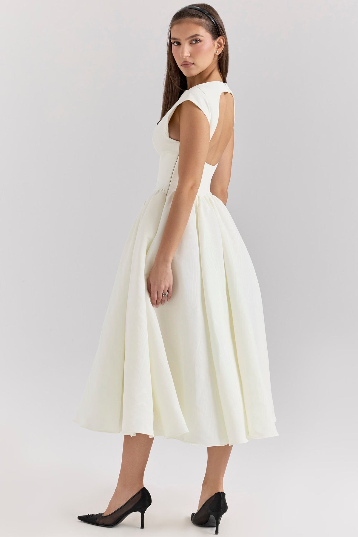 Damen Kurzarm Midi Hochzeitsgast Kleid
