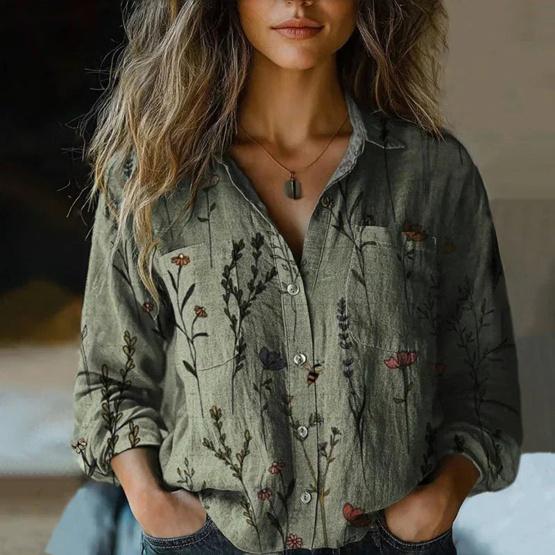 Amelia | Boho-Muster Quasten-Bindung Bluse