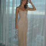 Damen Trägerlos Maxi Abendkleid