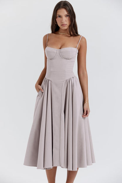 Damen A-Linien Midi Hochzeitsgast Kleid