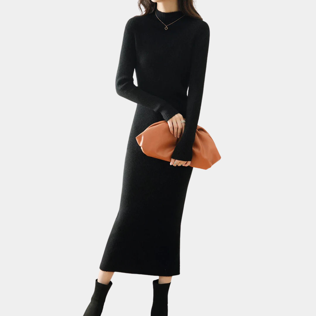 Damen Langarm Midi Strickkleid