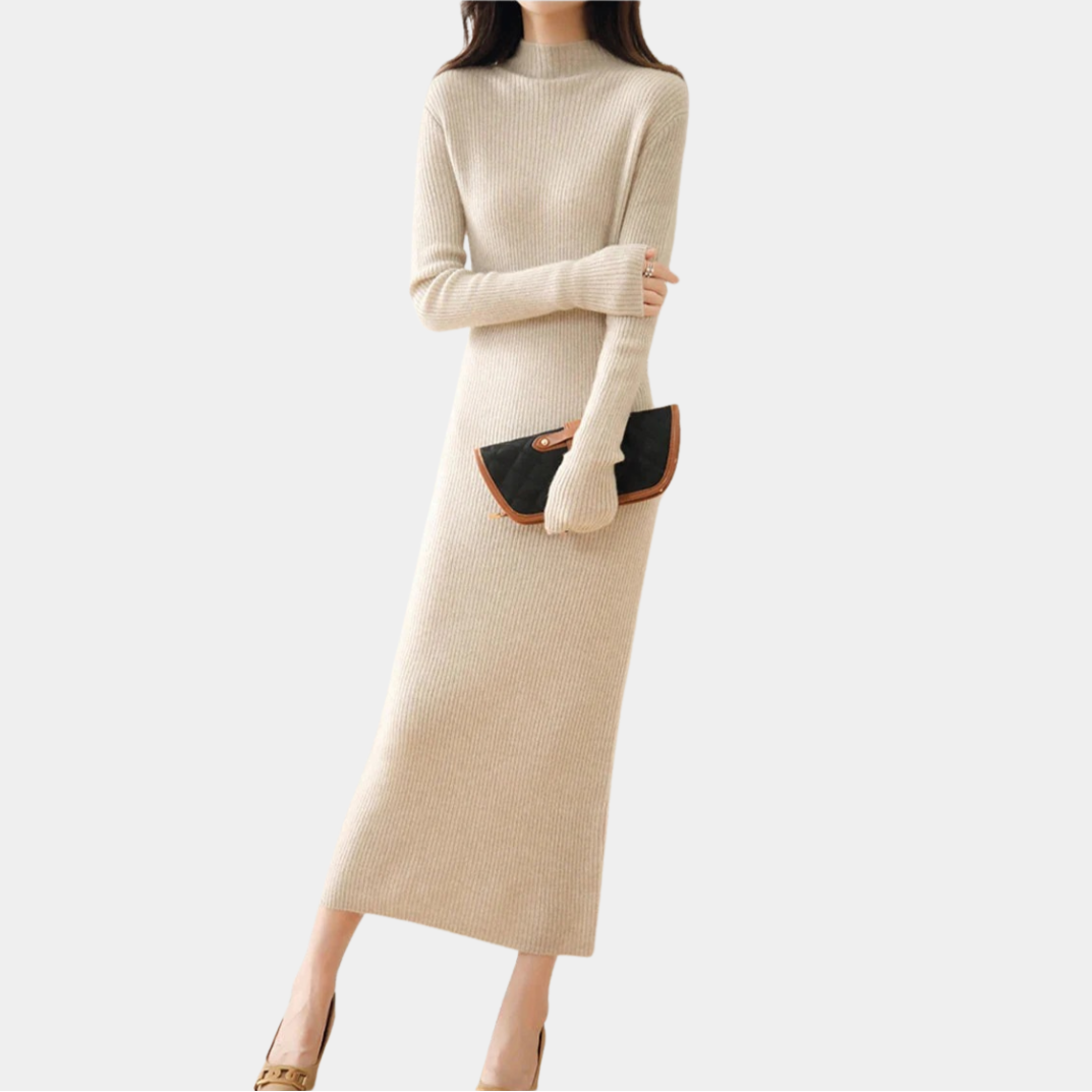 Damen Langarm Midi Strickkleid