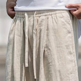 Herren Beige Weites Bein Leinenhose
