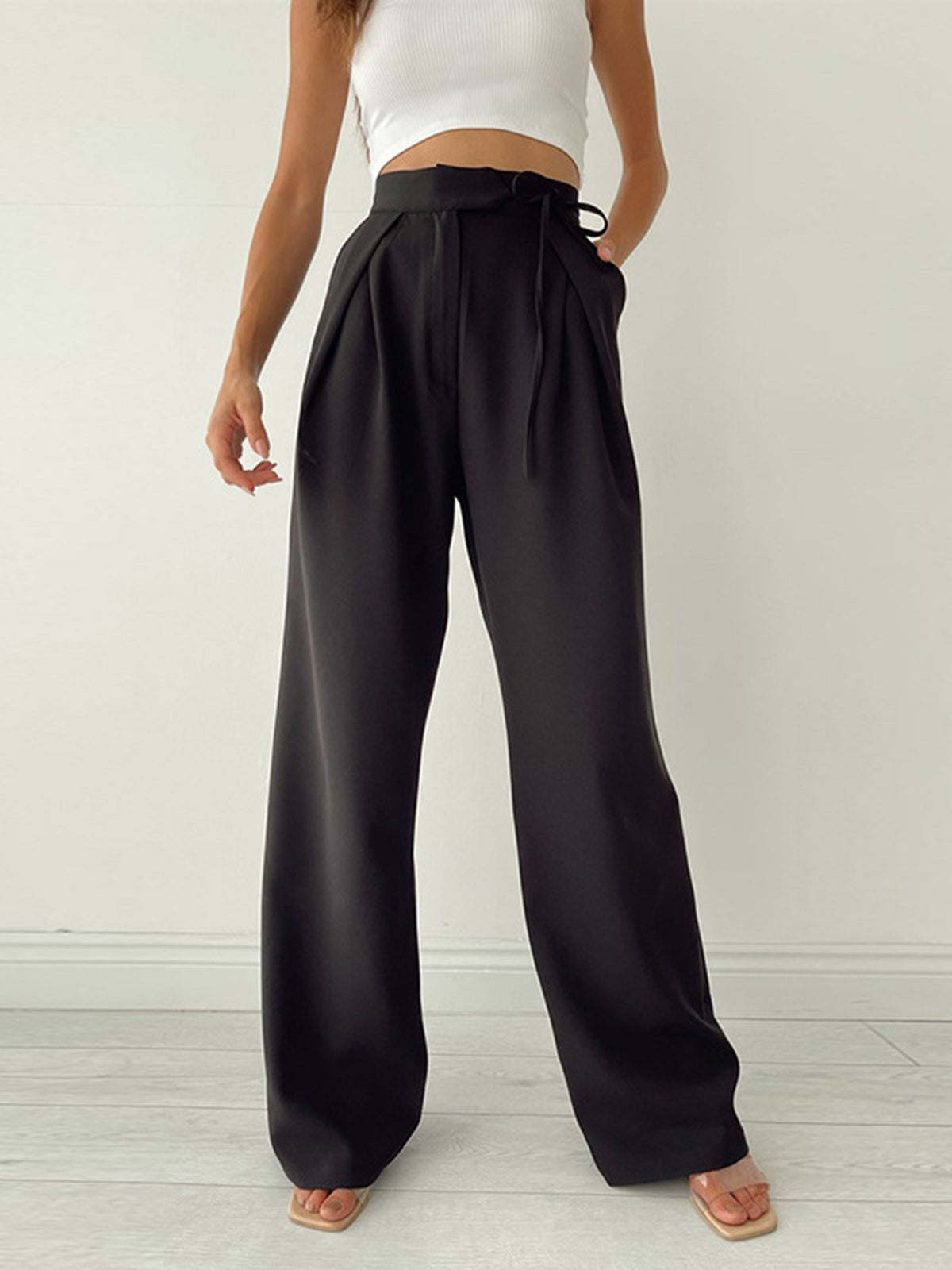 Damen Hohe Taille Seitliche Bindung Chino Hose
