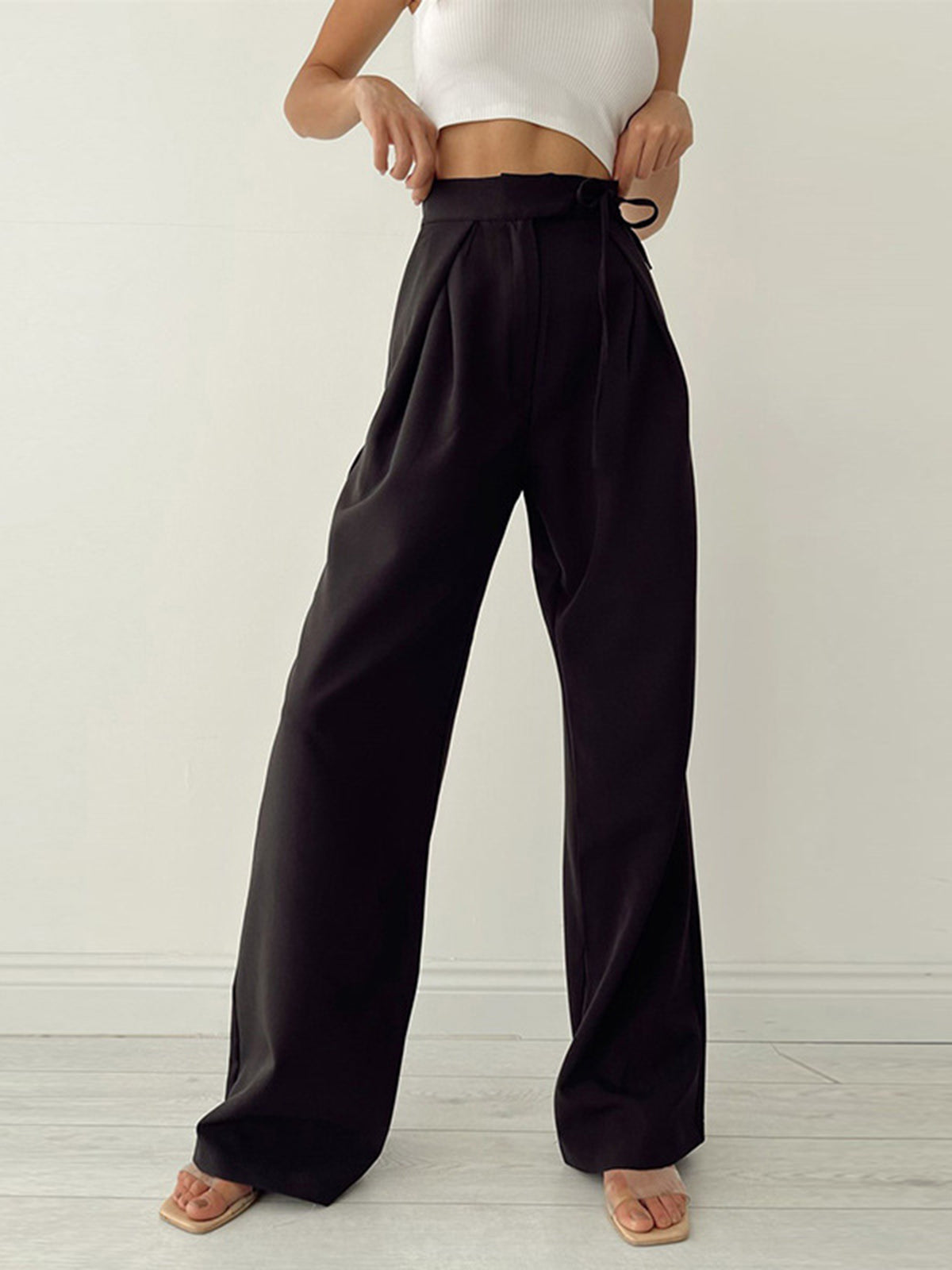 Damen Hohe Taille Seitliche Bindung Chino Hose