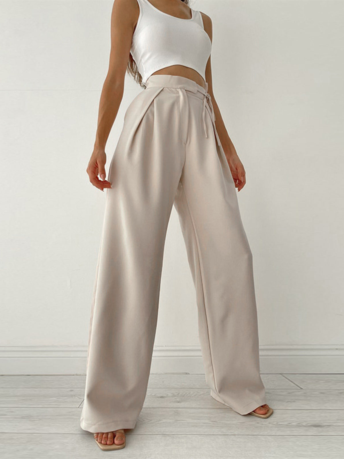Damen Hohe Taille Seitliche Bindung Chino Hose