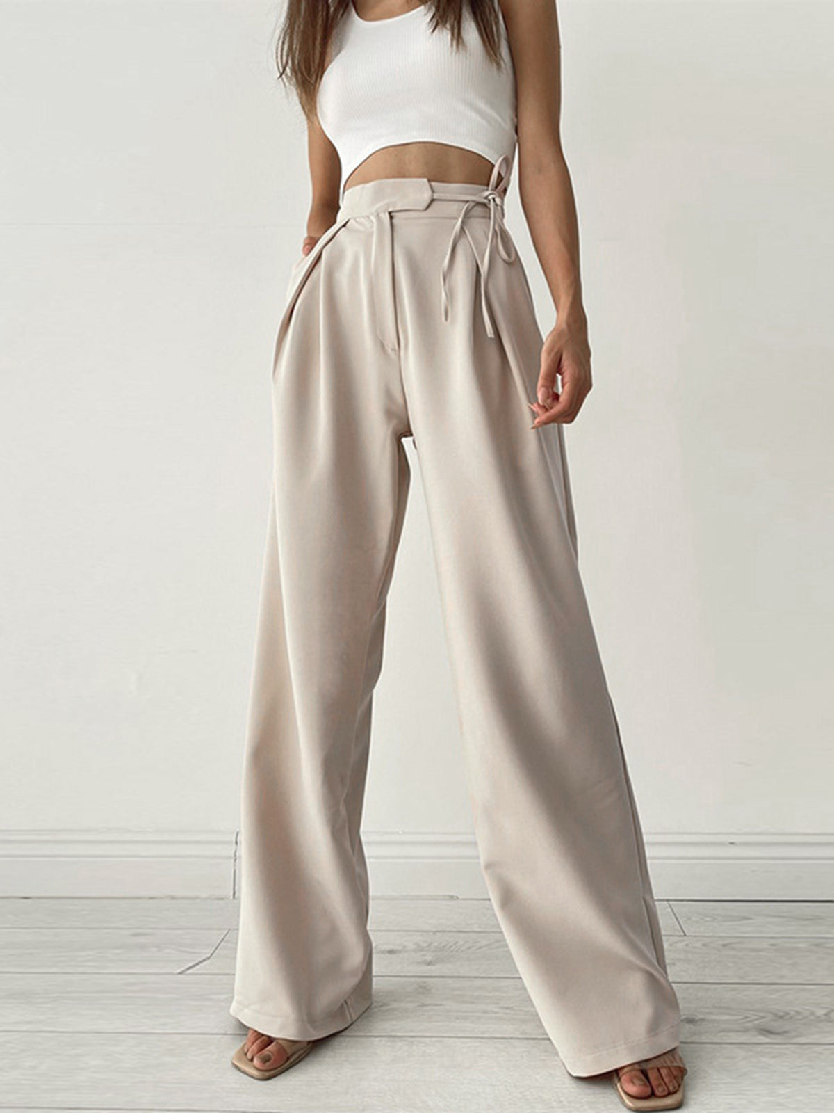 Damen Hohe Taille Seitliche Bindung Chino Hose