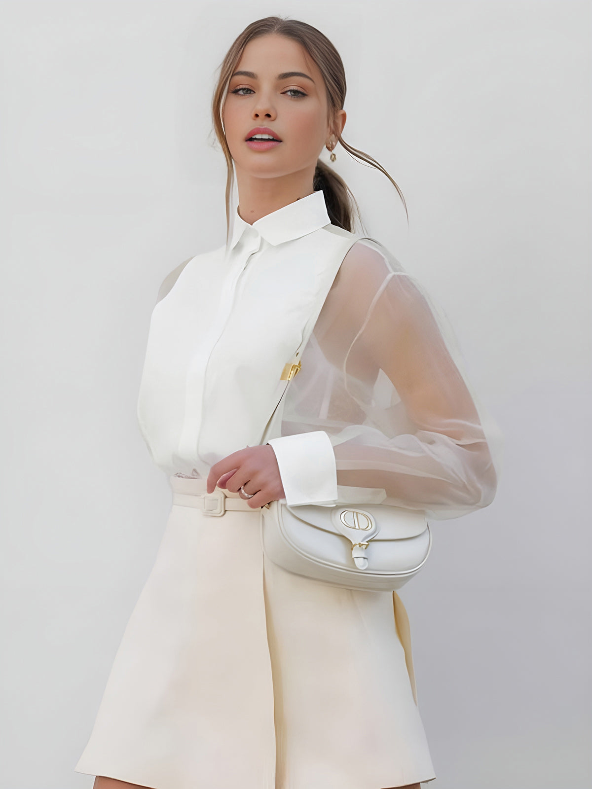 Damen Weiß Langarm Bluse