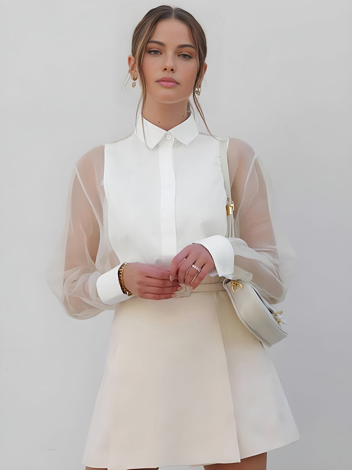 Damen Weiß Langarm Bluse
