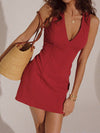 Damen Ärmellos V-Ausschnitt Mini Sommerkleid