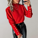 Damen Ärmel mit Knopfdesign Lang Shirt
