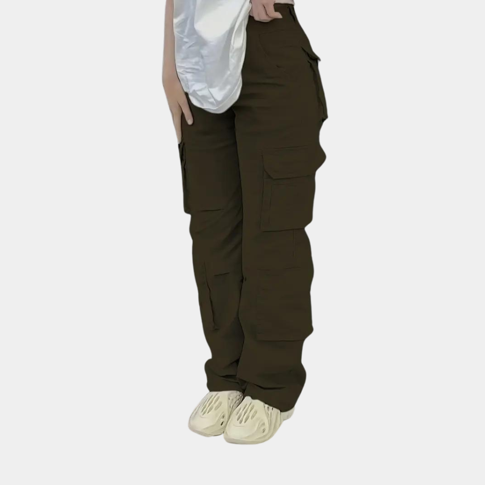 Damen Hohe Taille mit Taschen Cargo-Hose