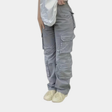 Damen Hohe Taille mit Taschen Cargo-Hose