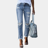 Damen Lang Zerrissen Jeans