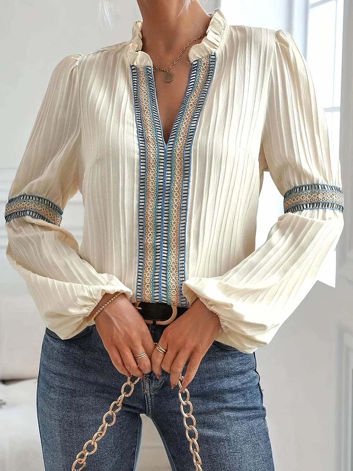 Loyce | Damen Elegante Bluse | Langarm