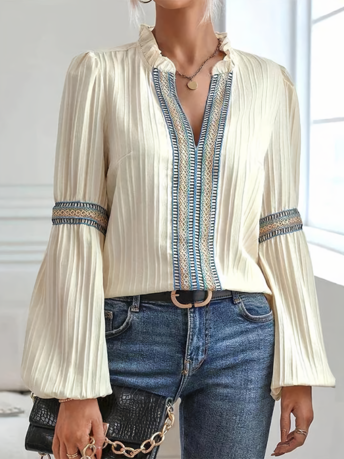 Loyce | Damen Elegante Bluse | Langarm