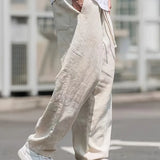 Herren Beige Weites Bein Leinenhose