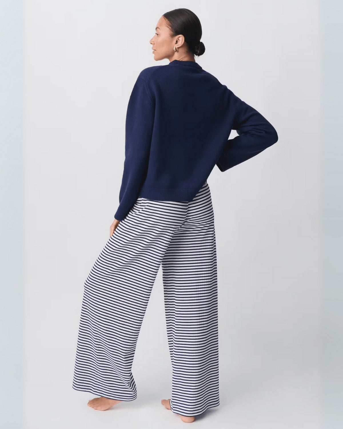 Damen Gestreift Weites Bein Stoffhose
