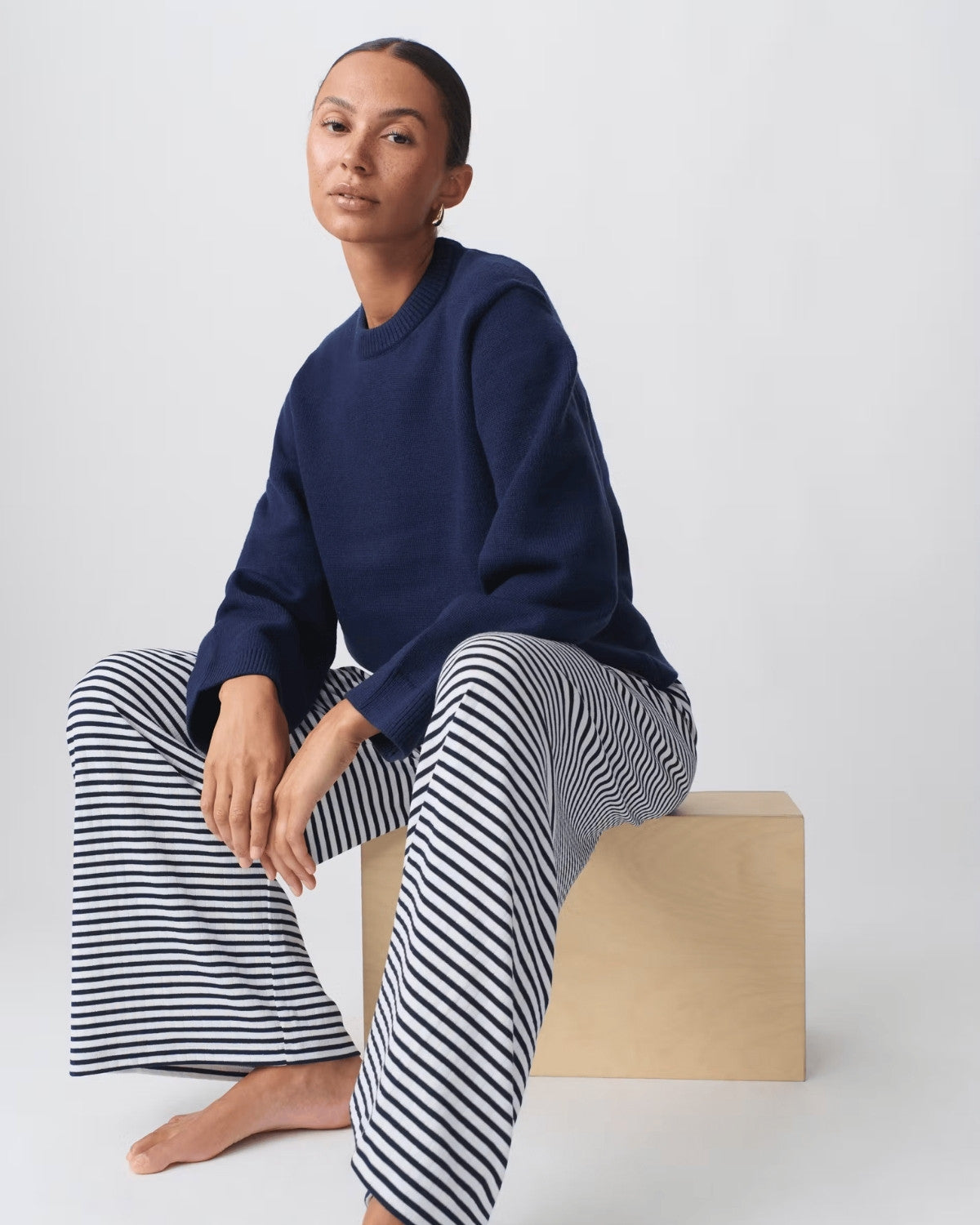 Damen Gestreift Weites Bein Stoffhose