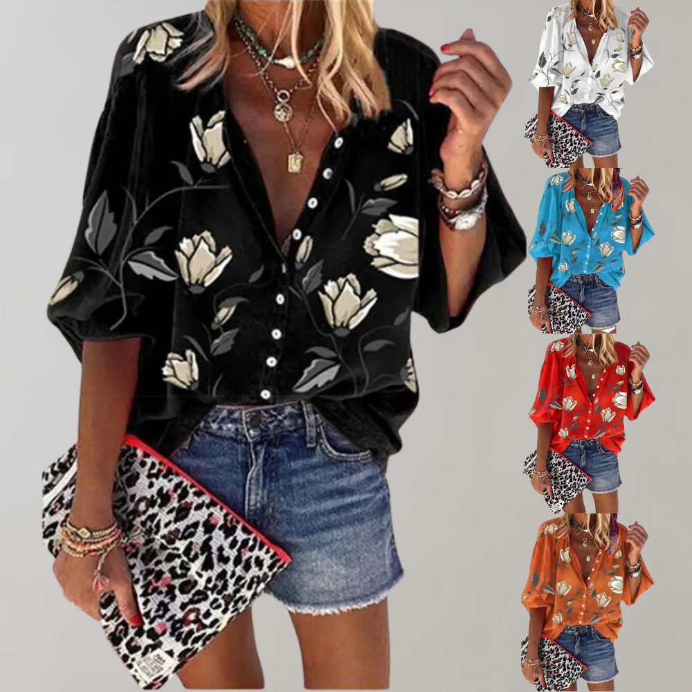 Lavira | Damen Sommer Strand Bluse | Bedruckt