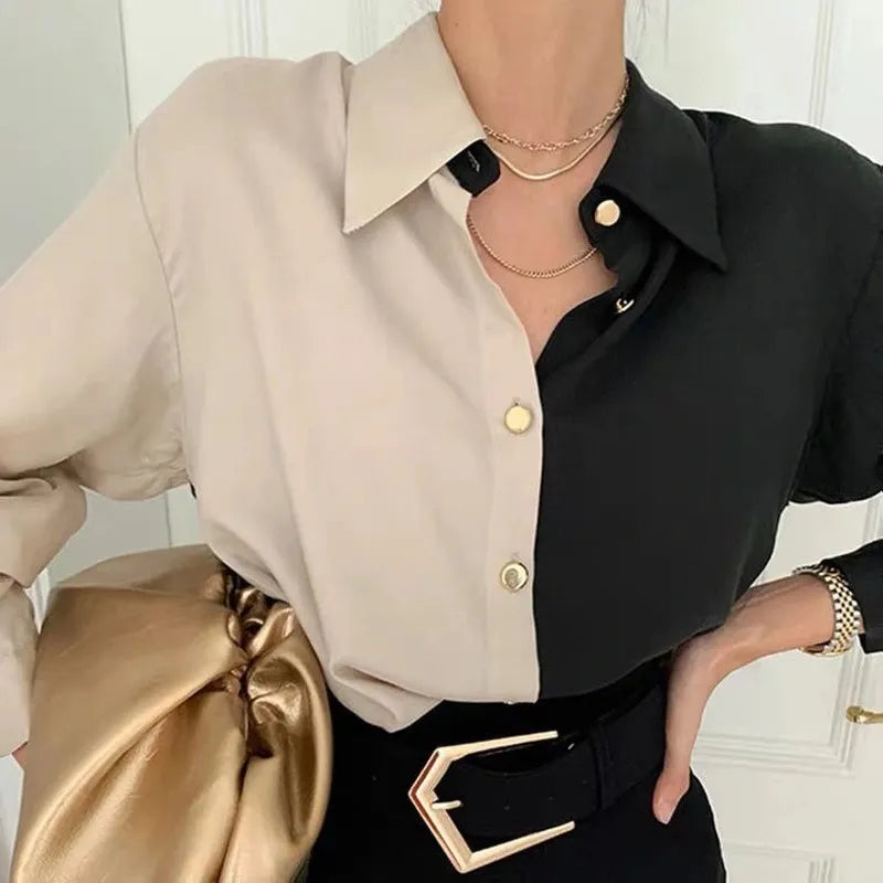 Angelika | Damen Zweifarbige Bluse | Langarm