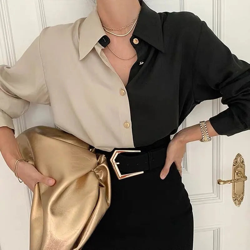 Angelika | Damen Zweifarbige Bluse | Langarm