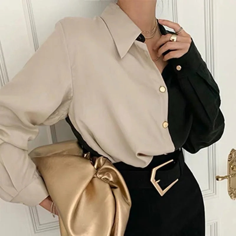 Angelika | Damen Zweifarbige Bluse | Langarm