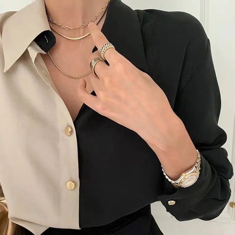 Angelika | Damen Zweifarbige Bluse | Langarm