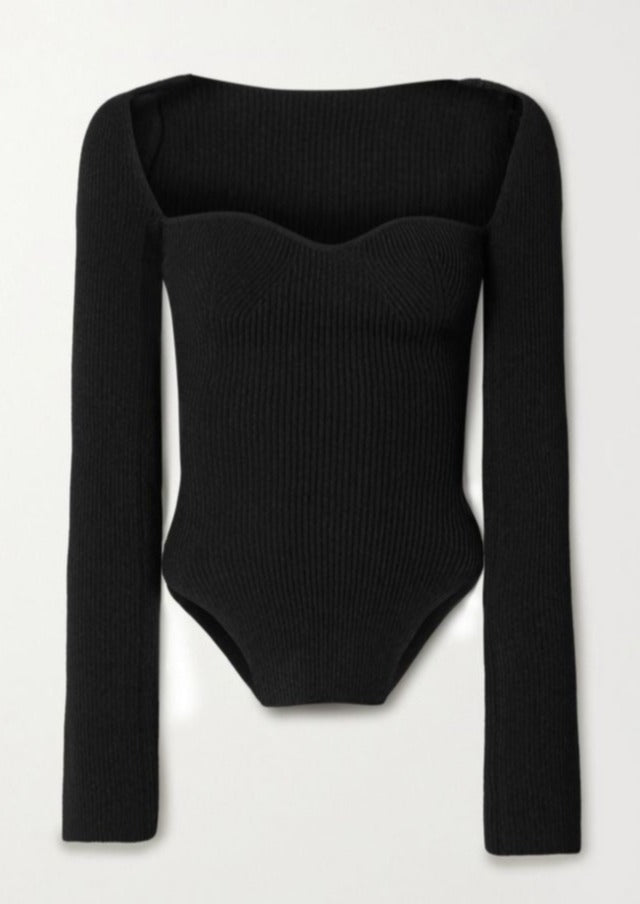 Damen Schwarz Gestrickt Lang Shirt
