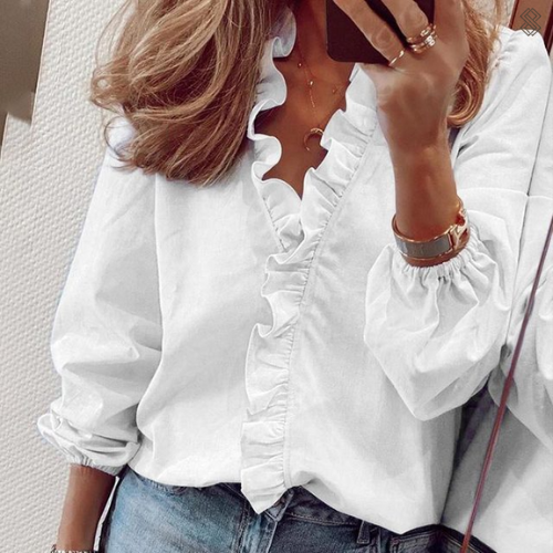 Delina | Damen Gerüschte Langarm-Bluse | Schick
