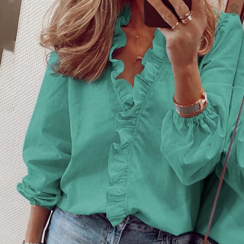 Delina | Damen Gerüschte Langarm-Bluse | Schick