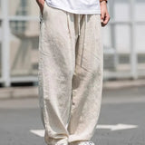 Herren Beige Weites Bein Leinenhose
