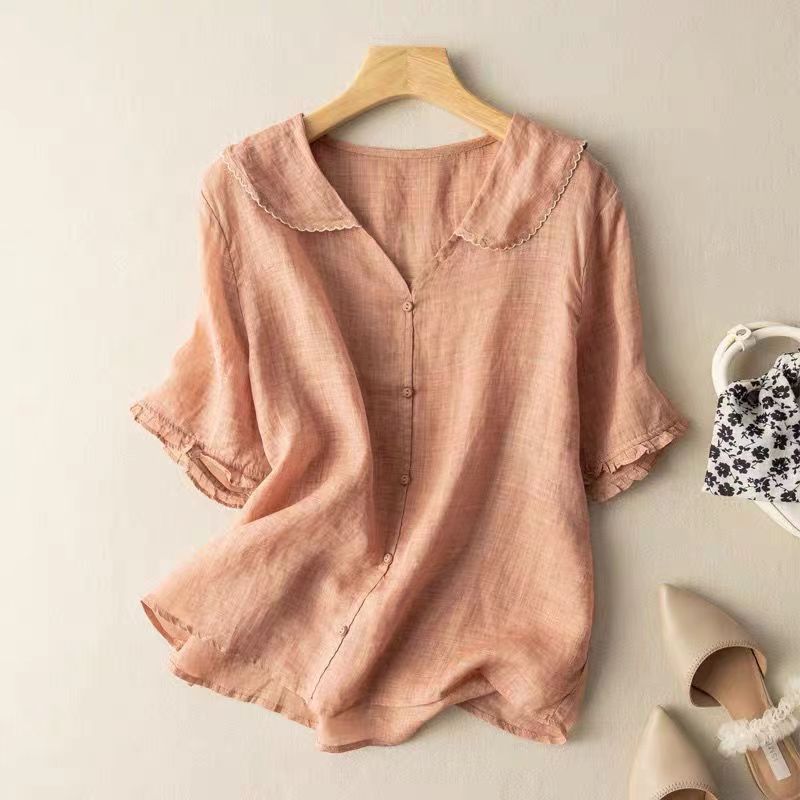 Eva | Bogenkragen Knopfdetail Bluse