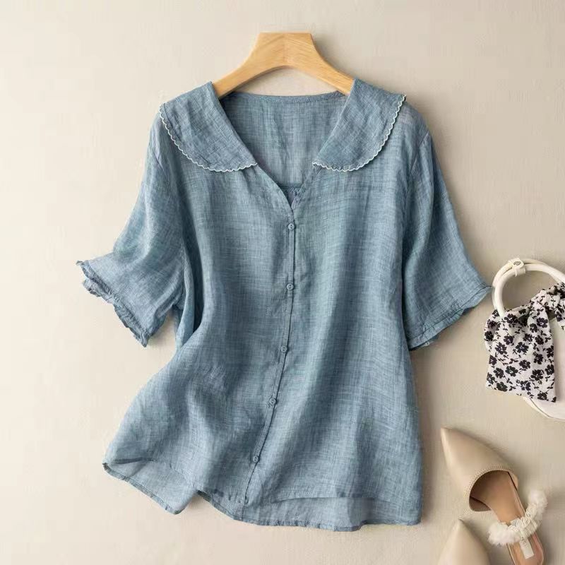 Eva | Bogenkragen Knopfdetail Bluse