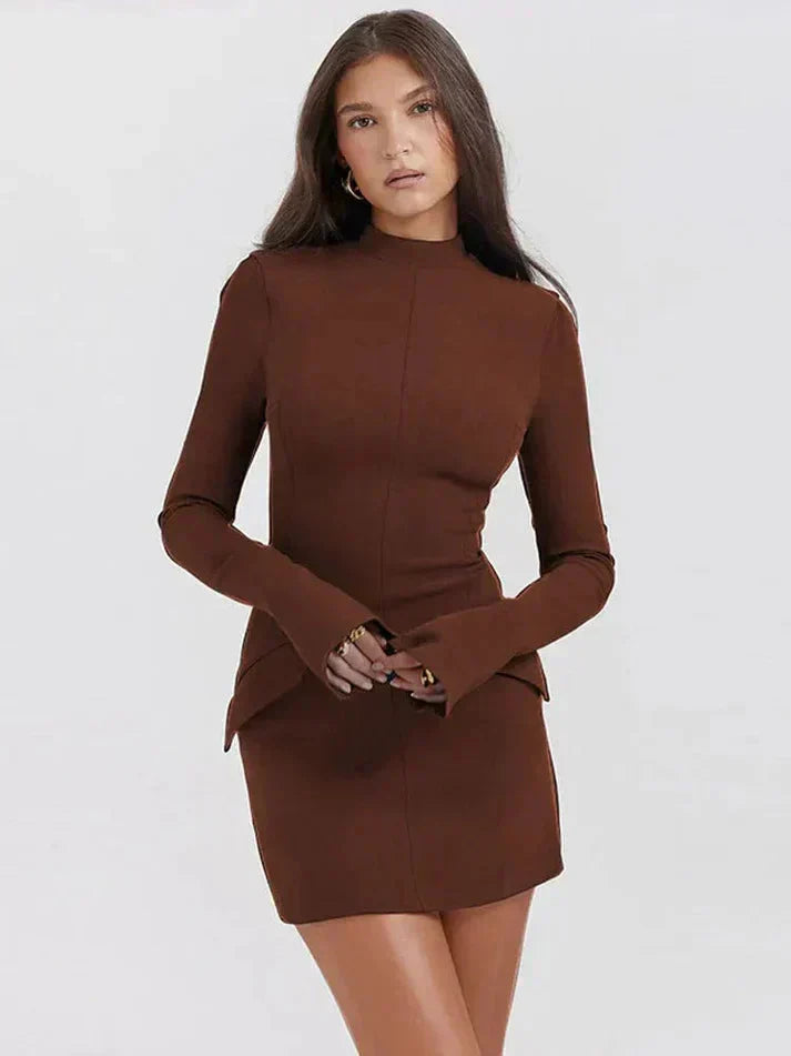 Damen Langarm Mini Etui Kleid