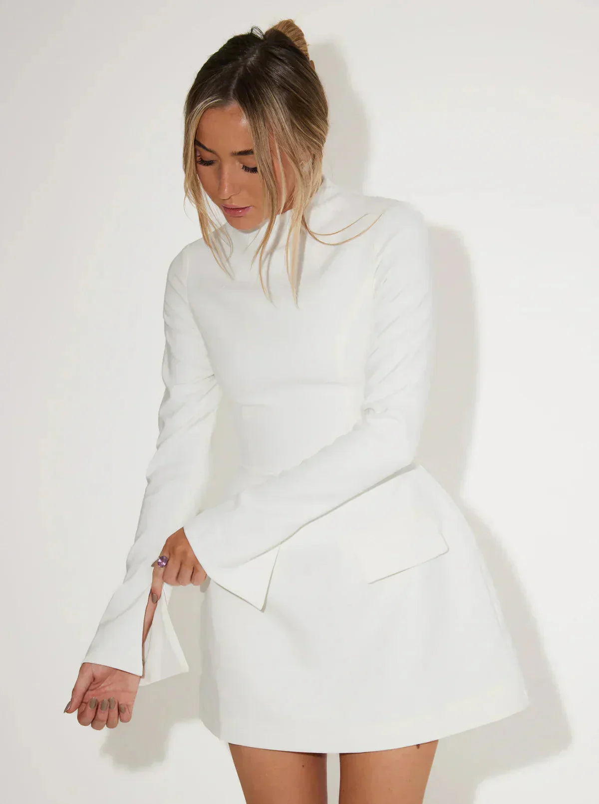 Damen Langarm Mini Etui Kleid