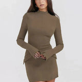 Damen Langarm Mini Etui Kleid