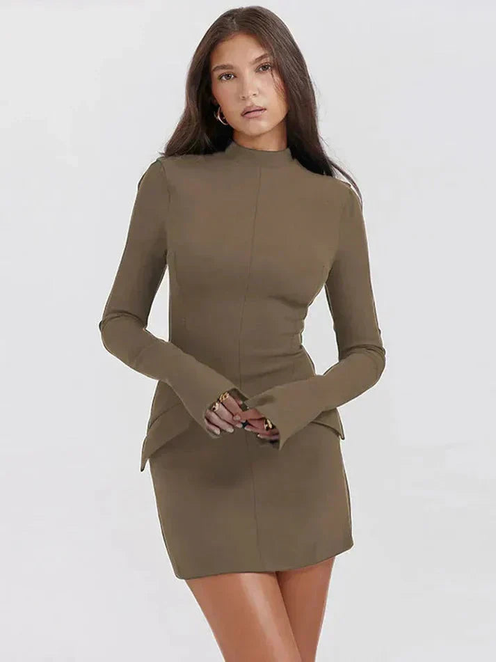 Damen Langarm Mini Etui Kleid