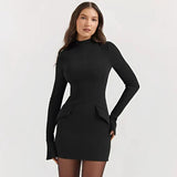 Damen Langarm Mini Etui Kleid