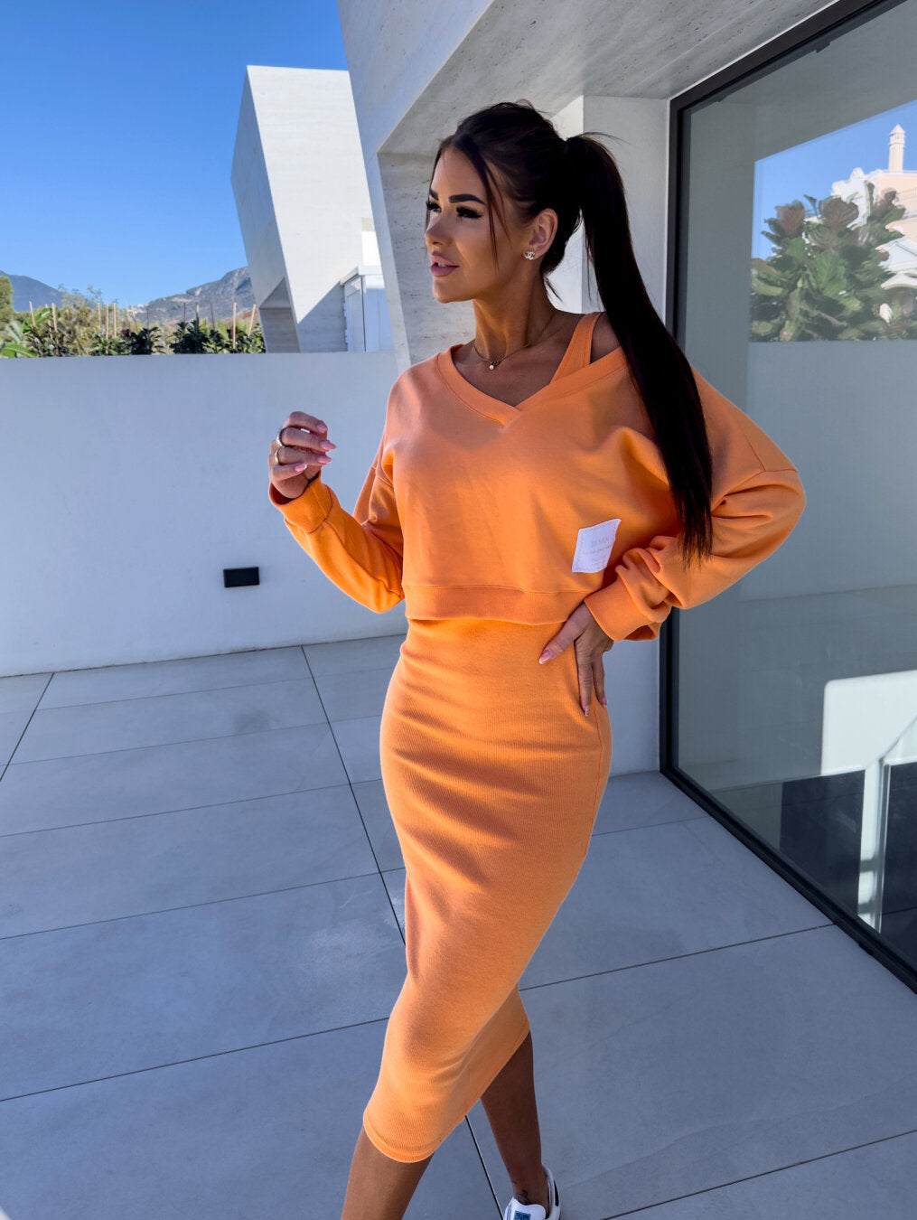 Damen Pullover und Kleid Zweiteiler Set