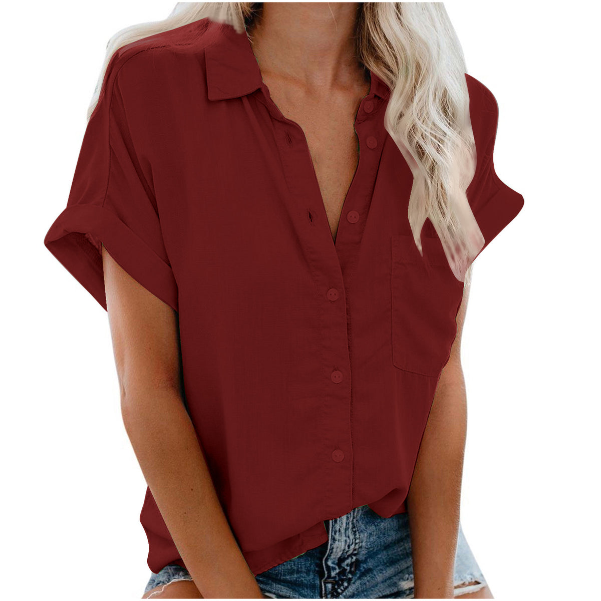 Loise | Damen Kragen Knopfbluse | Kurzarm