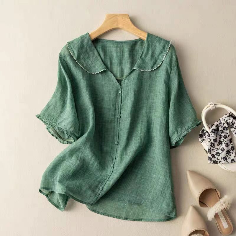 Eva | Bogenkragen Knopfdetail Bluse