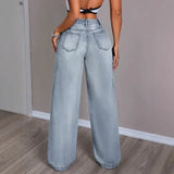 Damen Hellblau Hohe Taille Baggy Jeans