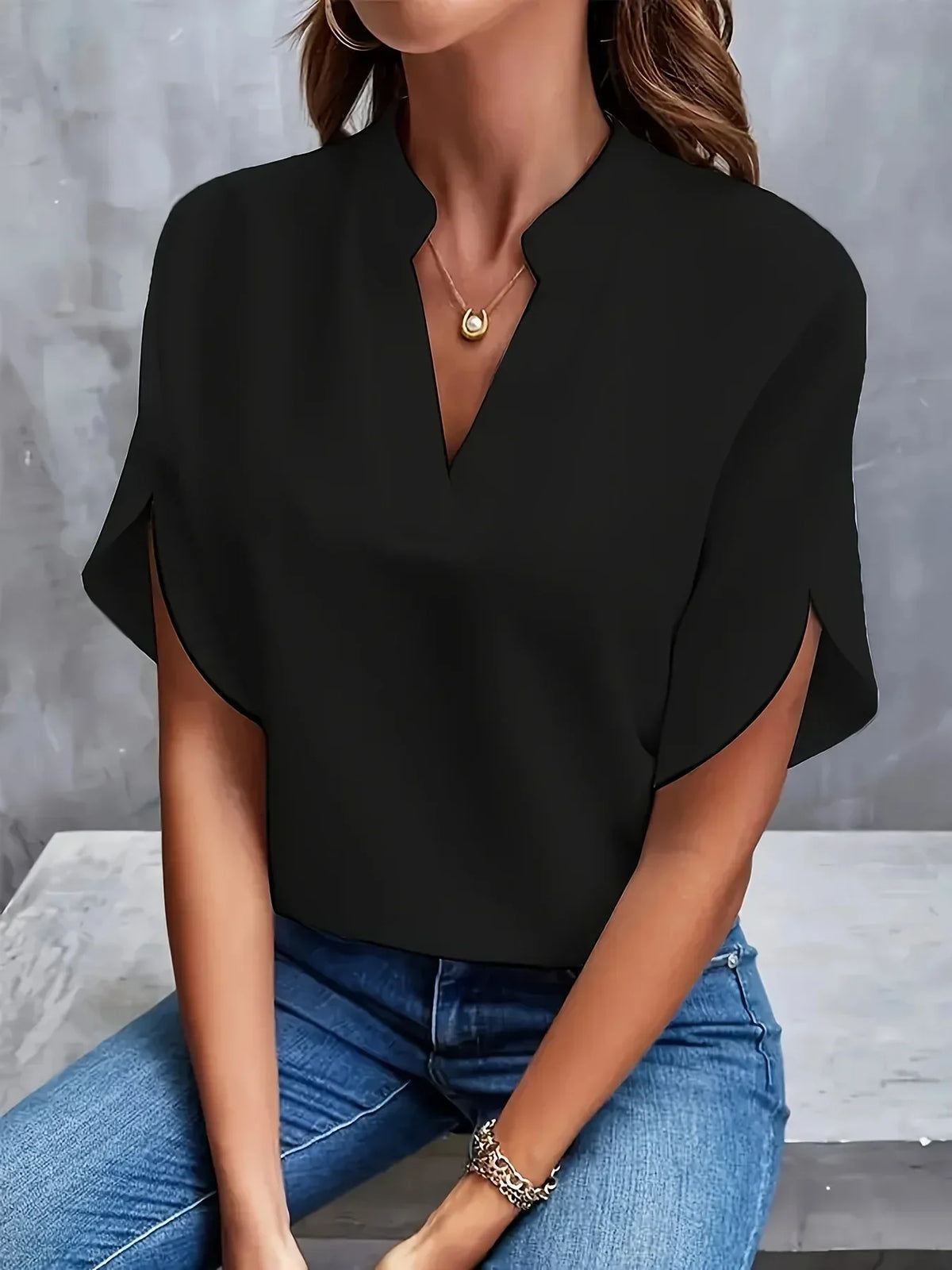 Sophia | Plissee-Front Stehkragen Bluse