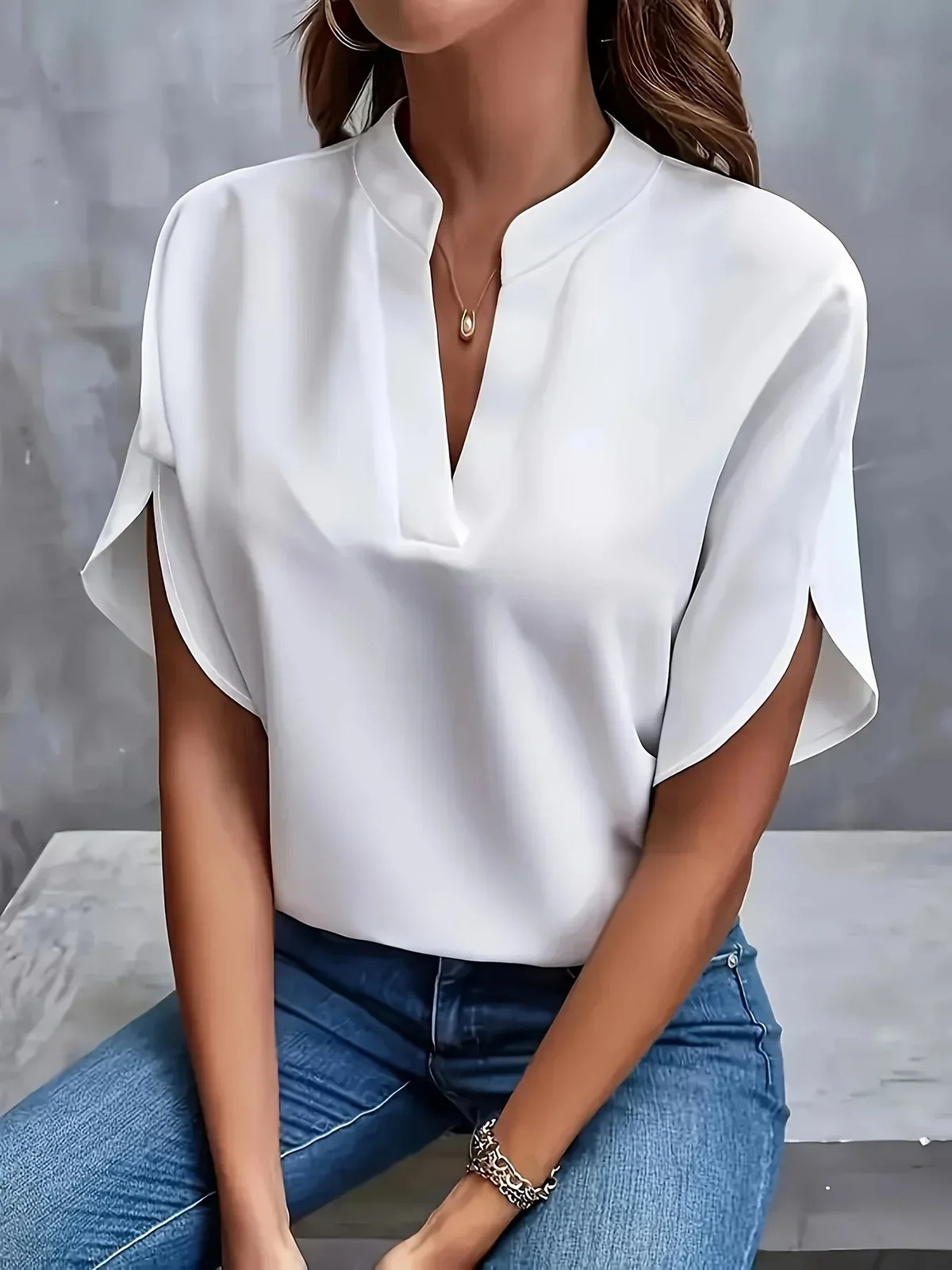 Sophia | Plissee-Front Stehkragen Bluse
