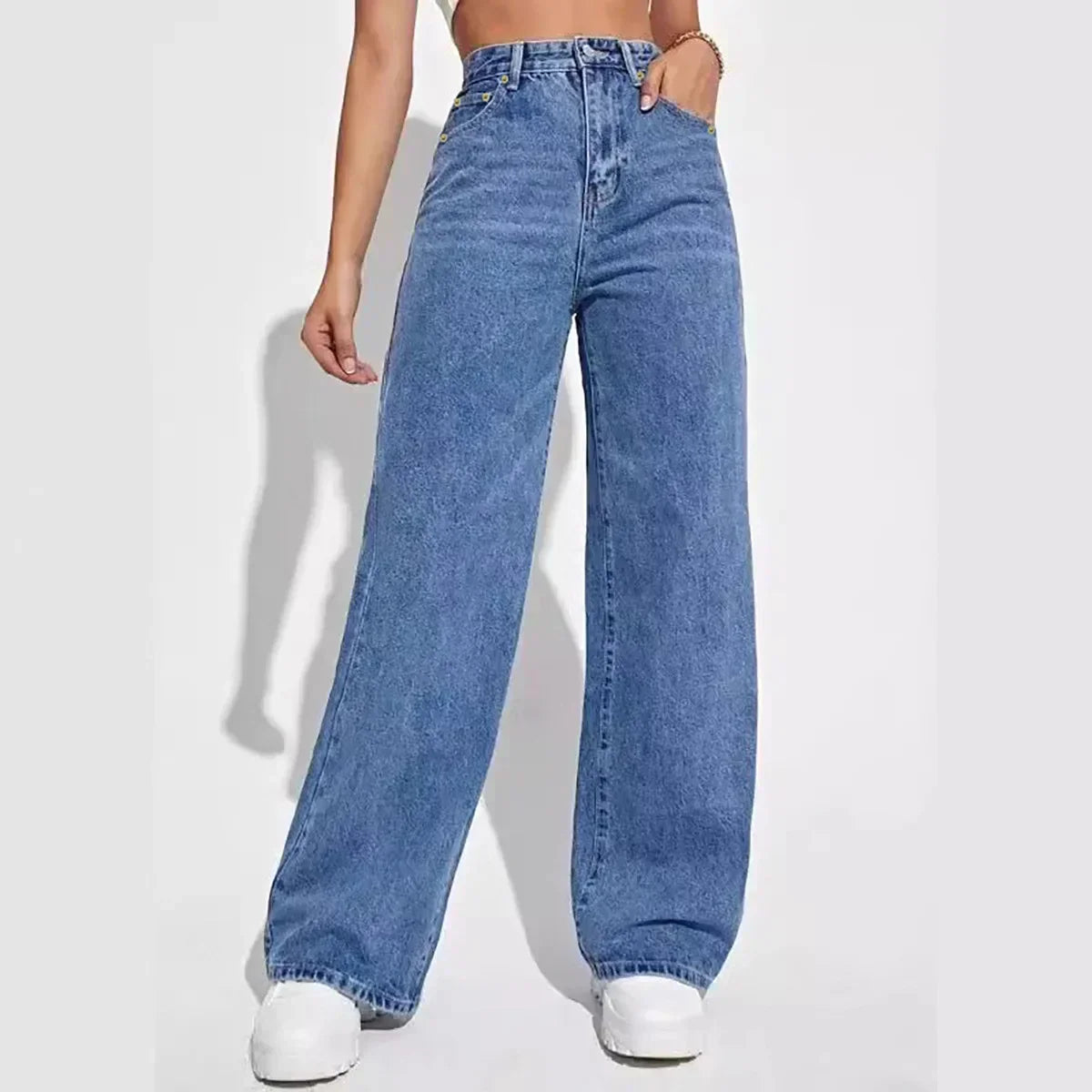 Damen Hohe Taille Baggy Jeans